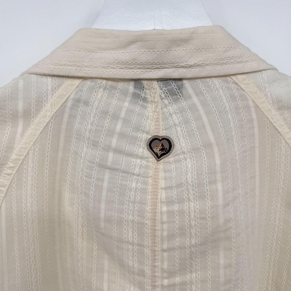 Vintage Kuhl Top Shirt Blouse Size Large Ruched Button Up Quiet Luxury Neutral - Picture 10 of 14
